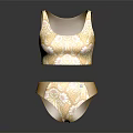 Elegant Yellow Underwear Set With White Floral Pattern Bra And Briefs 3d model