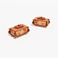 Two Exquisite Wooden Boxes With Intricate Carved Patterns And Golden Accents