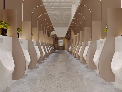 Modern Public Restroom With Urinals And Greenery 3d model