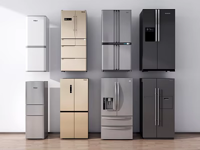 Modern Refrigerators with Double Door and French Door Designs in Assorted Colors 3d model