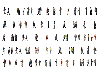 People Silhouettes With Various Poses Standing Walking And Different Clothing Styles 3d model