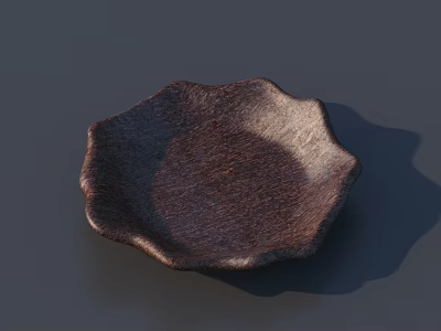 Dark Brown Wooden Petal Shaped Plate With Natural Wood Grain Texture 3d model