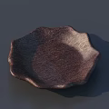 Dark Brown Wooden Petal Shaped Plate With Natural Wood Grain Texture