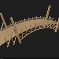 Elegant Wooden Arched Scenic Landscape Bridge With Railings And Support Pillars