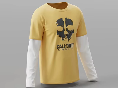 Yellow T shirt with White Long Sleeves Skull Graphic and Call of Duty Ghosts Text 3d model