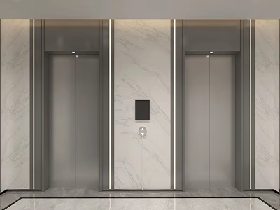 Modern Elevator Lobby Interior Design With Marble Walls Elevator Doors And Control Panel 3d model