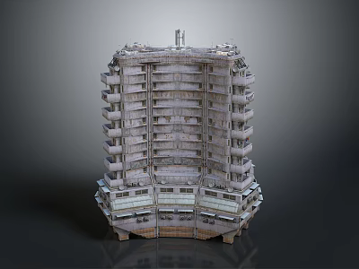 Modern Multi story Building Model Featuring Complex Structure Balconies And Geometric Design 3d model