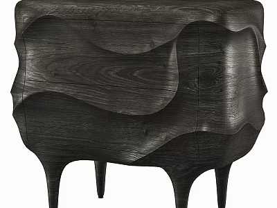Dark Black Wooden Bedside Table With Wavy Curved Design And Sturdy Legs 3d model