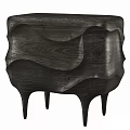 Dark Black Wooden Bedside Table With Wavy Curved Design And Sturdy Legs