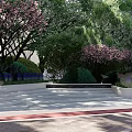 Residential Landscape With Sunlit Green Lawn Trees Bushes And Flying Birds