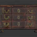 Vintage Wooden Chest of Drawers with Golden Handles and Classic Decorative Carved Details