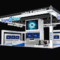 SignoStar Exhibition Booth With Modern White Blue Design Multiple Screens And Product Display Area