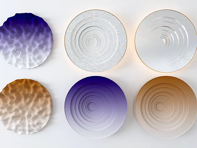 Six Elegant Circular Wall Decor Plates With Spiral Patterns And Gradient Colors 3d model