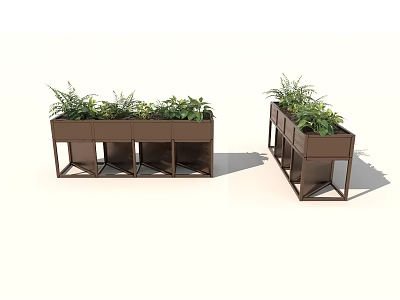 Garden Decorative Planters With Brown Frame And Green Plants For Outdoor Use 3d model