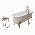 Vintage White Porcelain Bathtub With Brass Claw Feet And Classic Faucet Side Table