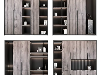 Modern Wooden Bookcase Interior Design With Multilayer Shelves Storage And Decorative Elements 3d model