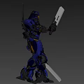 Blue And Yellow Mech Samurai Game Movie Character With Dual Swords And Armor