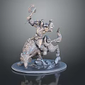 Collectible Decorative Warrior Figurine With Wolf Mount And Metallic Design Base