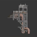 Industrial Equipment Structure Featuring Metal Platform Staircase Pipes And Reactor Vessels