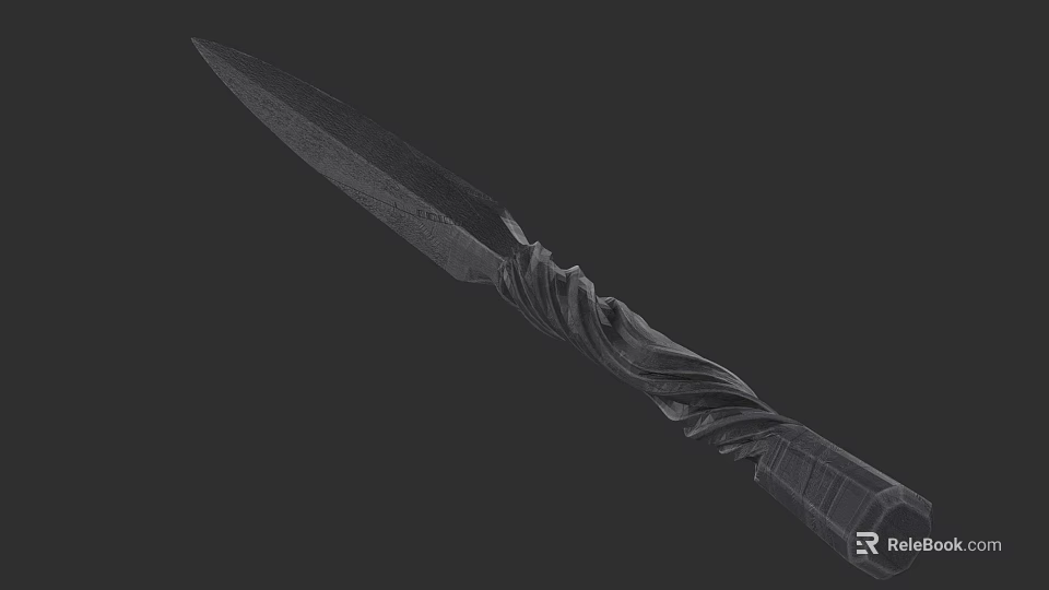 Tactical Combat Knife With Sharp Blade And Twisted Textured Handle Design 3d model 