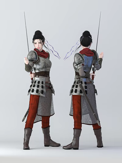Modern game character heroine Mulan 3d model