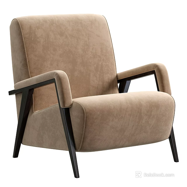 Modern Light Brown Upholstered Single Sofa With Black Frame And Comfortable Seating Design 3d model 