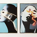 Modern Portrait Paintings Featuring Two Figures With Neon Light Effects On Faces 3d model