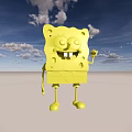 Happy Yellow SpongeBob Character Waving Against Blue Sky And White Ground
