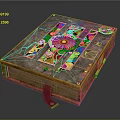 Vintage Handcrafted Book Box With Wooden Frame Metal Gear Patterns And Red Leather Strap
