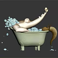 Playful Crocodile Enjoying Bath Time In White Bathtub With Bubbles And Rubber Duck