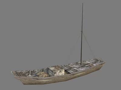 Weathered Wooden Boat Featuring Mast And Weathered Wooden Deck With Hull Details 3d model