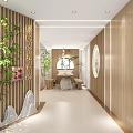 Chinese Style Elevator Hallway With Bamboo And Rock Decor