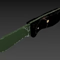 Weapon Knife With Green Blade Worn Marks Black Handle And Metal Rivets