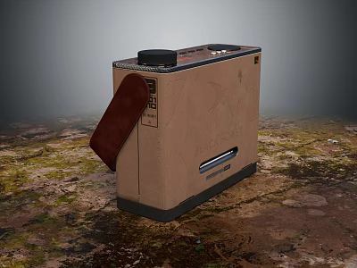 Vintage Retro Machine With Beige Body Red Flap And Worn Surface On Mossy Ground 3d model
