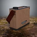 Vintage Retro Machine With Beige Body Red Flap And Worn Surface On Mossy Ground