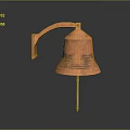 Classic Copper Bell With Wall Mounted Curved Arm And Smooth Surface Design 3d model