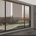 Modern Interior With Large Windows Natural Window Blinds Wooden Floor And Scenic Outdoor View