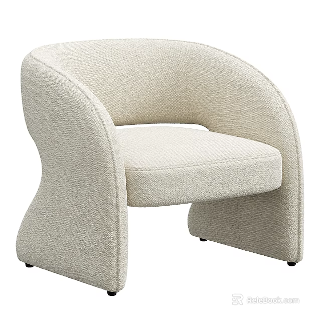 Plush Beige Accent Chair With Curved Armrest And Modern Minimalist Design 3d model 