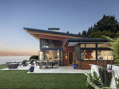 Modern Single Family Home With Ocean View Spacious Outdoor Patio And Large Glass Windows 3d model