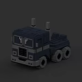 Pixel Art Blue Truck Game Character With Exhaust Pipes 1P Logo And Gray Wheels