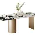 Modern Dining Tables with Tableware Vase with Greenery and Various Stylish Leg Designs 3d model