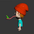 Cartoon Kid Wearing Red Hat And Blue T-Shirt Sticking Out Tongue With Green Leaf