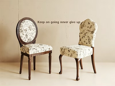 Vintage Style Wooden Dining Chairs With Patterned Fabric Upholstery And Curved Backrest 3d model