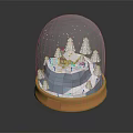 Cozy Small House Architecture Inside Snow Globe With Snowy Scene And Trees