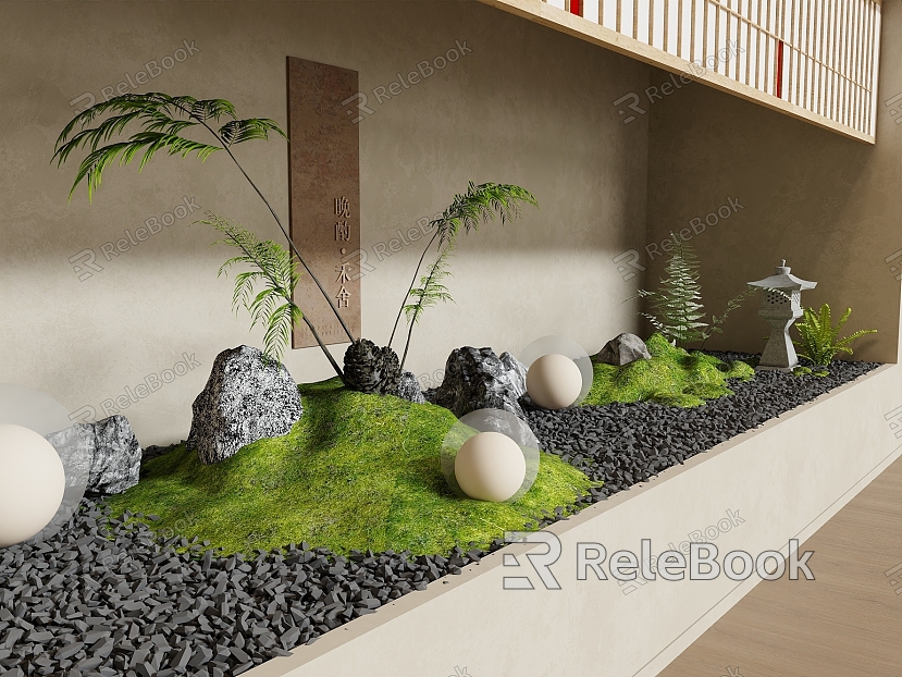 Landscape Greenery Pebbles Landscaping model