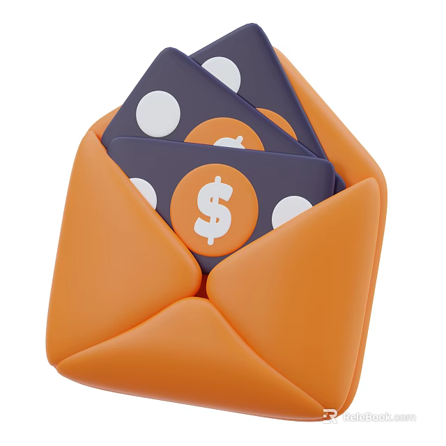 Orange Envelope Containing Dollar Sign Cards With White Dots For Daily Use 3d model 