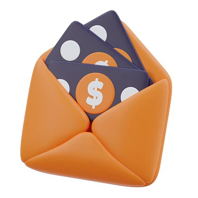 Orange Envelope Containing Dollar Sign Cards With White Dots For Daily Use 3d model