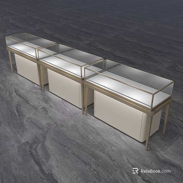 Modern Display Cabinets With Transparent Glass Covers White Bodies And Metal Frames 3d model 