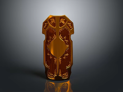 Golden Decorative Shield With Intricate Patterns Symmetrical Design And Shiny Metallic Surface 3d model