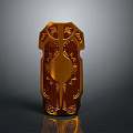 Golden Decorative Shield With Intricate Patterns Symmetrical Design And Shiny Metallic Surface